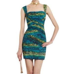 BCBGMAXAZRIA Ivita Ruched Snake Print Bodycon Cocktail Party Dress Size …